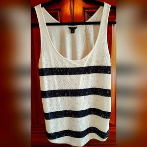 Ann Taylor Navy & Cream Lace front Tank Top Small